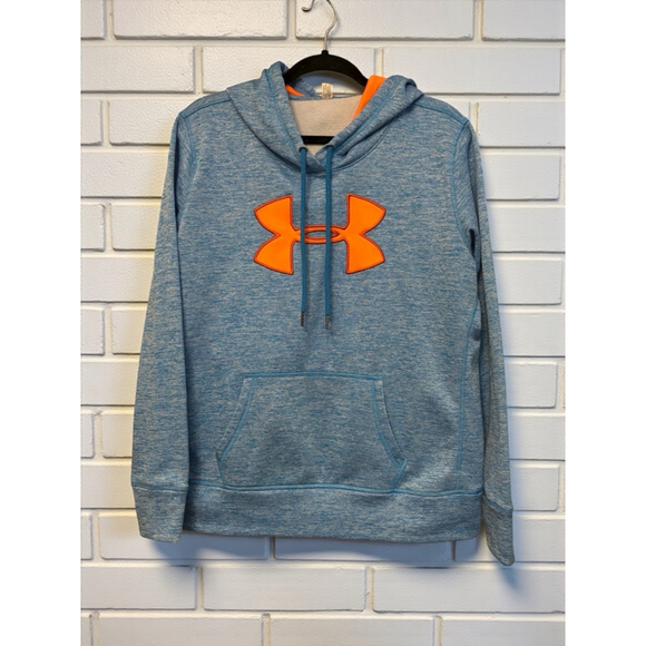 Under Armour Tops - Under Armour Womens Blue & Orange Coldgear Fleece Pullover Hoodie Sporty NO SIZE